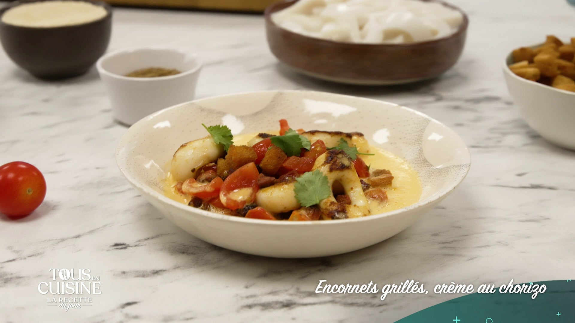 Encornets grillés, crème au chorizo