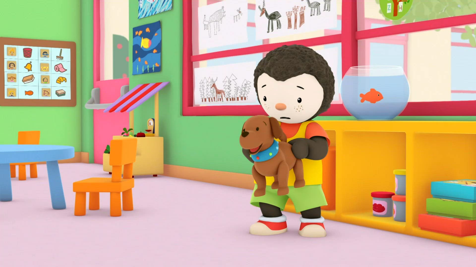 Un chiot à l'école