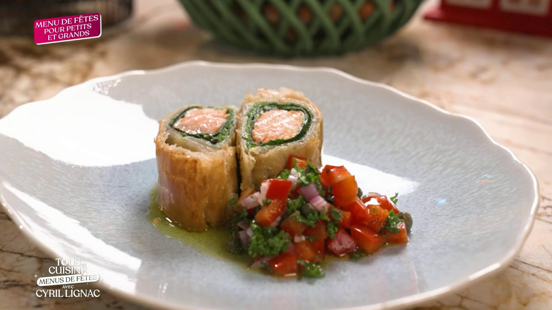 Roulés saumon épinards et fruits givrés