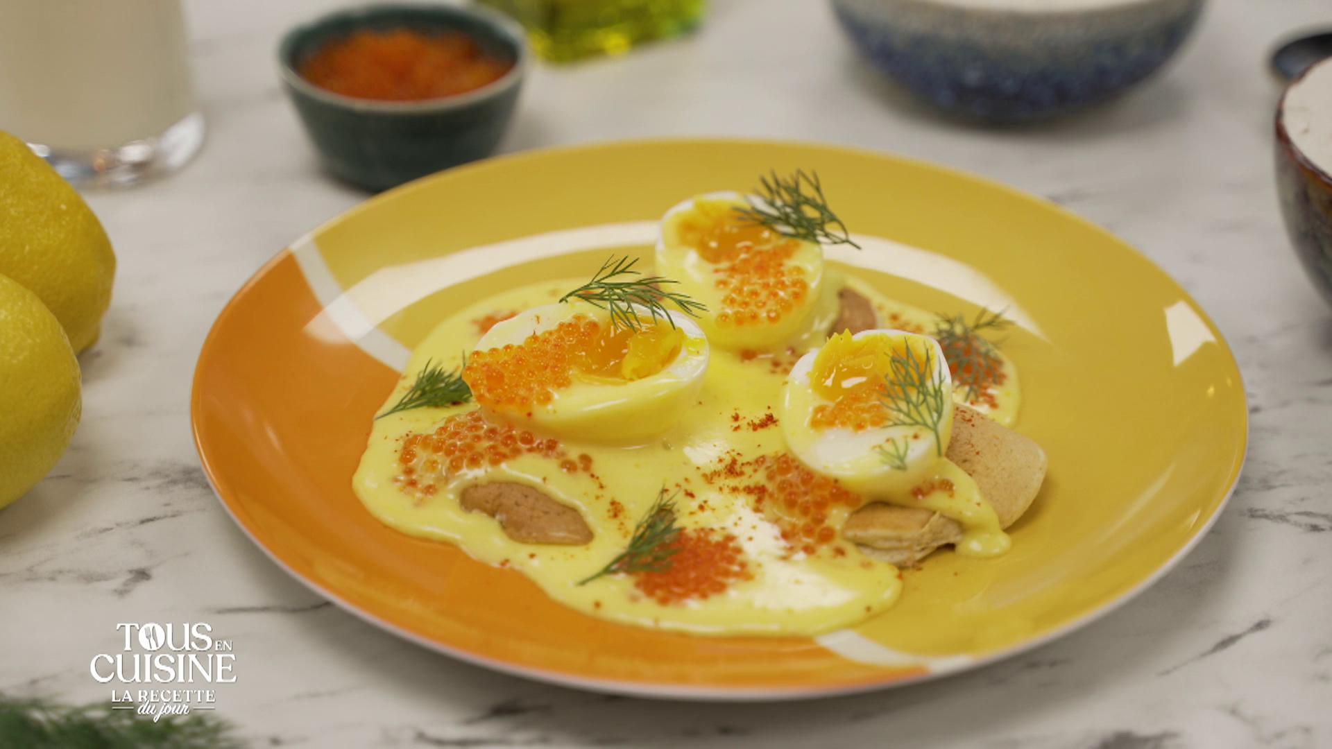 Œufs mollets sauce hollandaise, pancakes au sarrasin