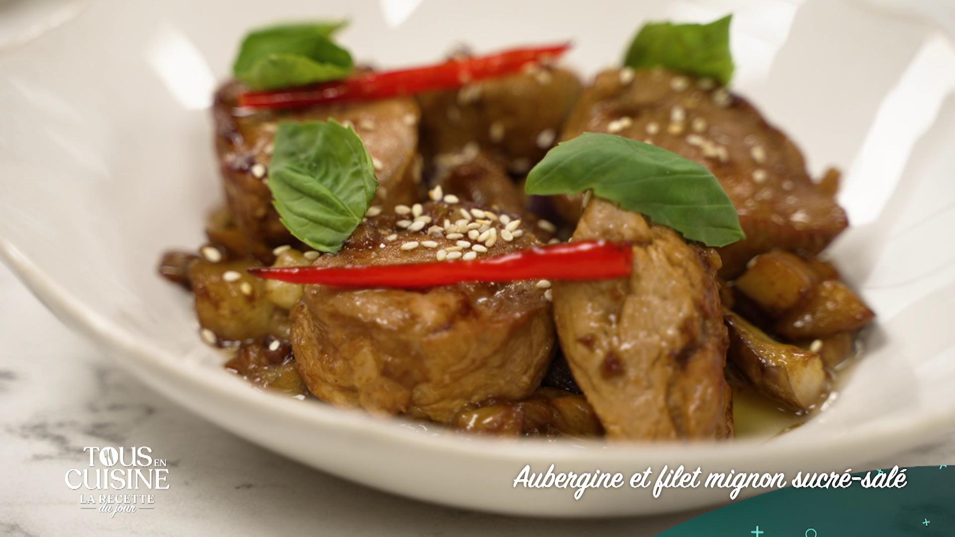 Aubergine et filet mignon sucré-salé