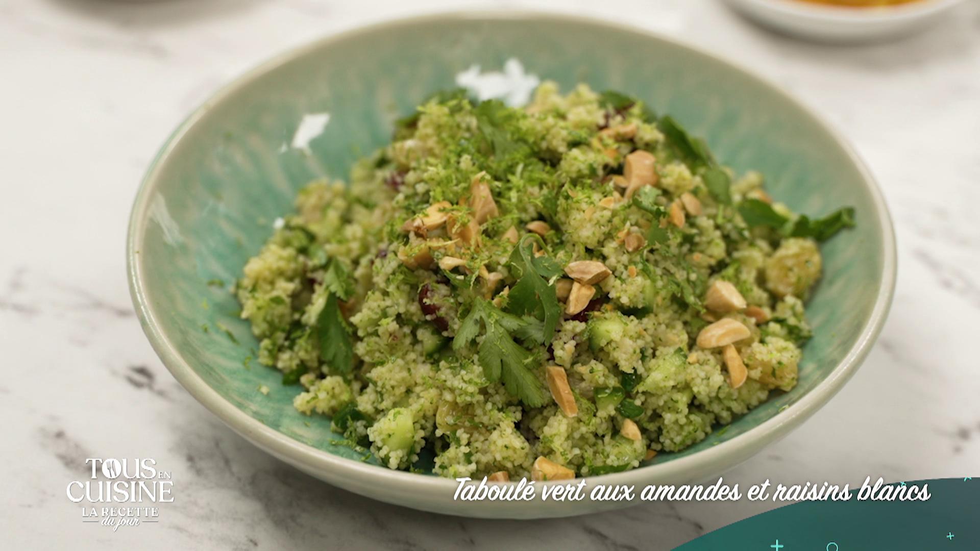 Taboulé vert aux amandes et raisins blancs