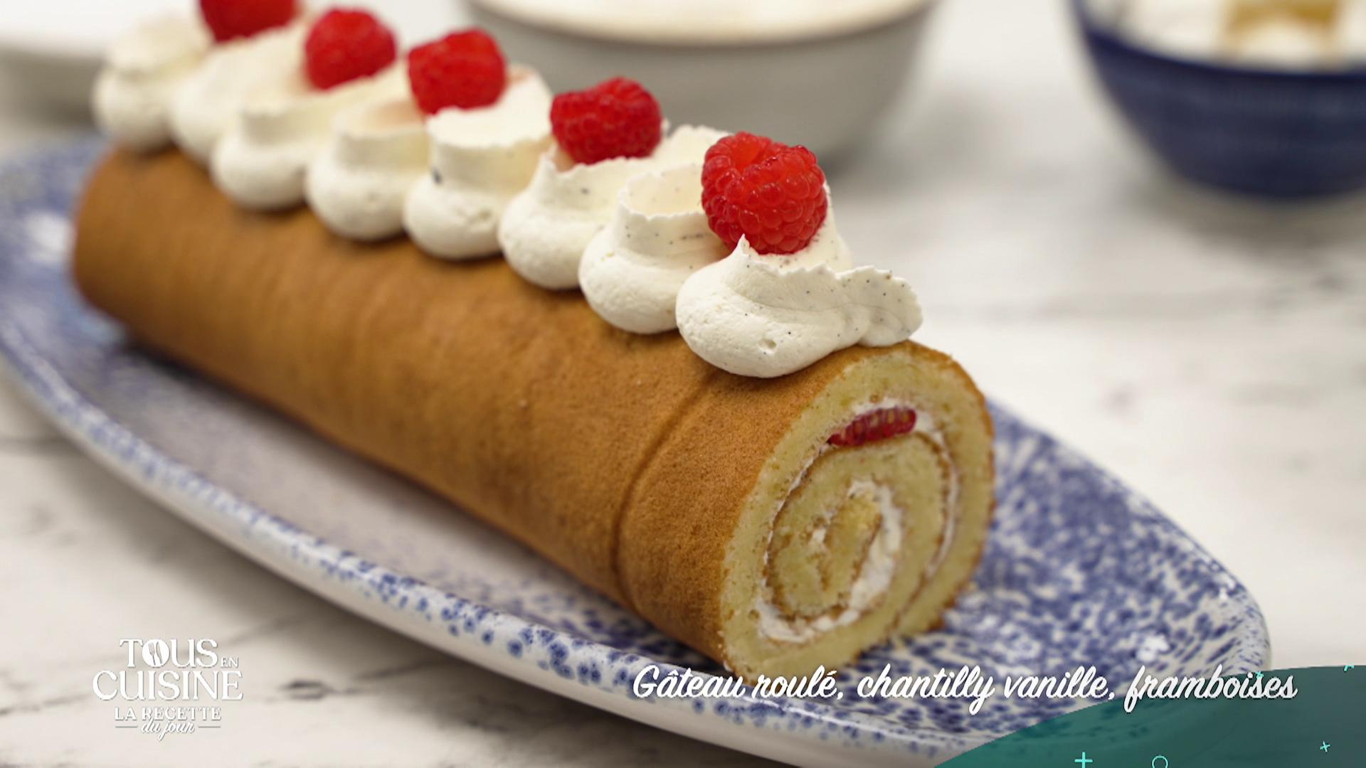 Gâteau roulé, chantilly vanille, framboises