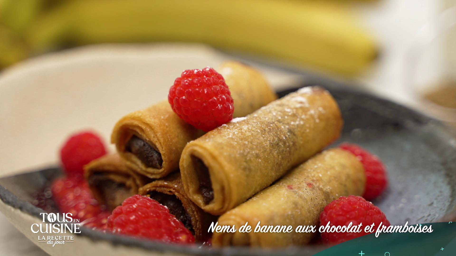 Nems de banane au chocolat et framboises