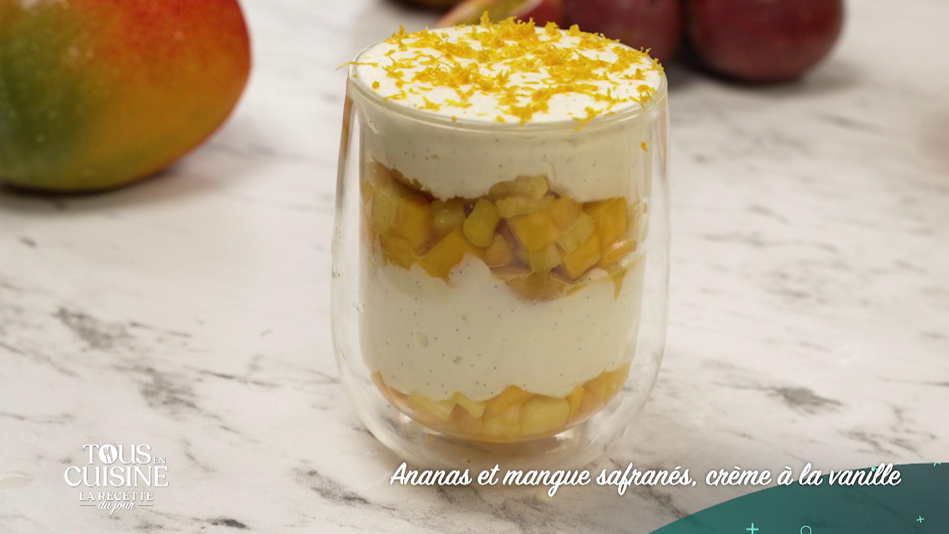 Ananas et mangue safranés, crème à la vanille