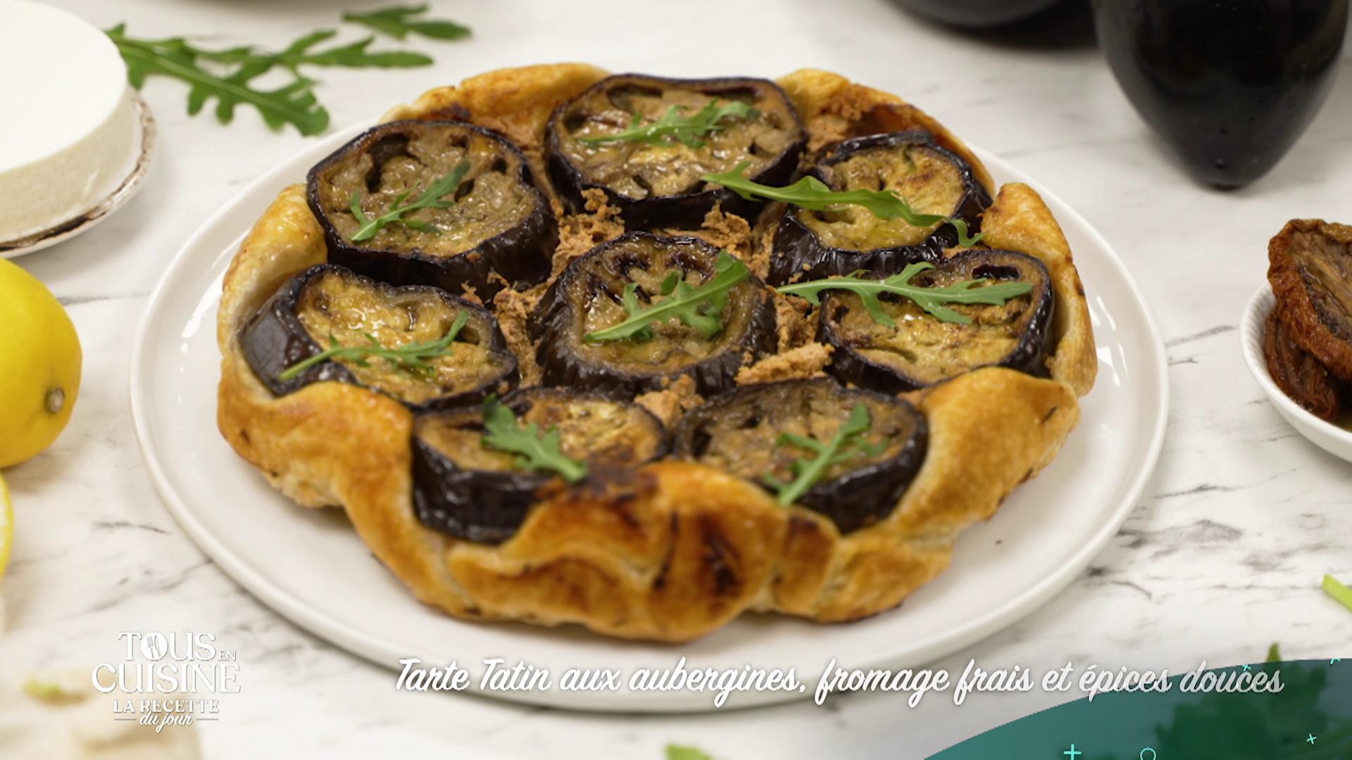 Tarte Tatin aux aubergines, fromage frais et épices douces